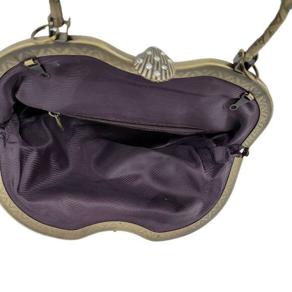 Vtg Baguette Formal Beaded Fringe Framed Kiss Closure Top‎ Handle Bronze - Picture 9 of 11